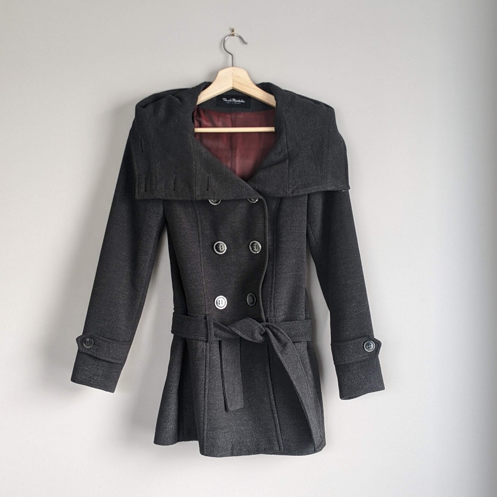 NWOT charcoal wool peacoat with hood, size 2 - Renato Balestra